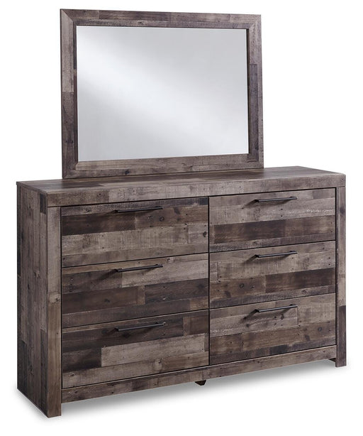 Ashley Furniture Derekson dresser with matching mirror, wooden finish, and modern design for bedroom storage and decor.