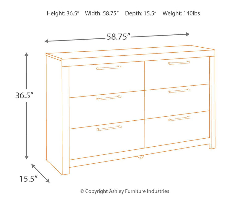 Ashley Furniture Derekson Dresser with three spacious drawers and modern wood finish, showcasing a stylish bedroom storage solution.