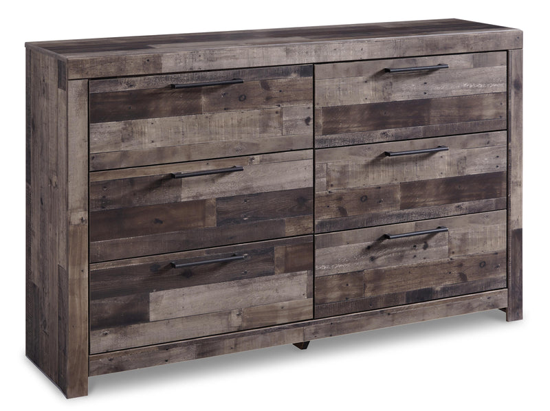 Ashley Furniture Derekson dresser with sleek dark wood finish and multiple drawers, modern bedroom storage solution.