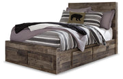 Ashley Furniture Derekson youth bed with six storage drawers, featuring a sturdy bed frame and ample storage space.