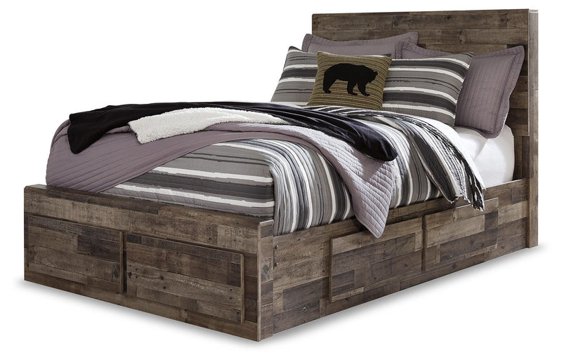 Ashley Furniture Derekson youth bed with six storage drawers, featuring a sturdy bed frame and ample storage space.