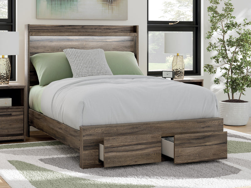 Ashley Furniture Elbrim panel storage bed with built-in storage drawers and a modern, stylish design in a dark wood finish.
