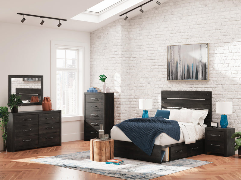 Ashley Furniture Hollivern Dresser with multiple drawers, featuring a dark wood finish and modern design.