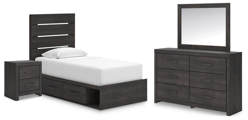 Ashley Furniture Hollivern bedroom set includes a bed, dresser, and nightstands with elegant wood finish and modern design.