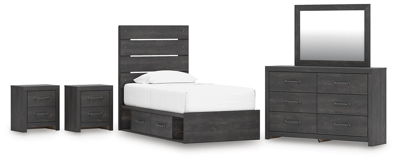 Ashley Furniture Hollivern bedroom set featuring a stylish bed frame, matching nightstands, and coordinated bedroom furniture.