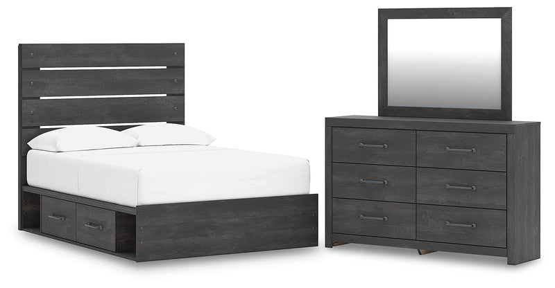 Ashley Furniture Hollivern bedroom set featuring a bed frame, nightstands, and dresser with modern design and wood finish.