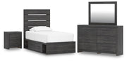 Ashley Furniture Hollivern bedroom set featuring a bed frame, matching nightstands, and dresser with rustic wood finish.