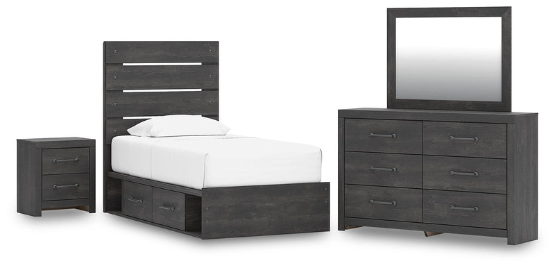 Ashley Furniture Hollivern bedroom set featuring a bed frame, matching nightstands, and dresser with rustic wood finish.