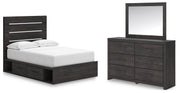 Ashley Furniture Hollivern bedroom set featuring a bed frame, matching nightstands, and a dresser in a modern bedroom design.
