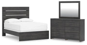 Ashley Furniture Hollivern bedroom set with a modern bed frame, matching nightstands, and dresser in a stylish bedroom scene.