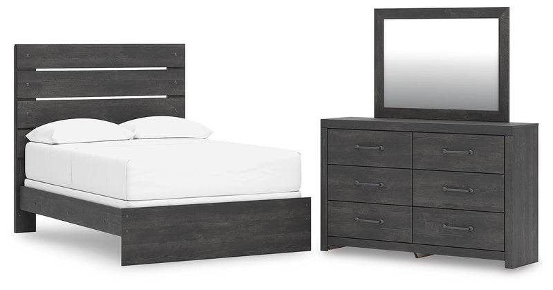 Ashley Furniture Hollivern bedroom set with a modern bed frame, matching nightstands, and dresser in a stylish bedroom scene.