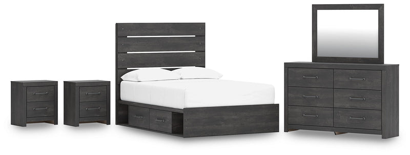 Ashley Furniture Hollivern bedroom set with bed, nightstands, and dresser in a modern design, shown in a well-lit bedroom setting.