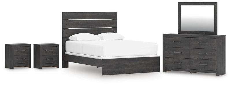 Ashley Furniture Hollivern bedroom set displaying a stylish bed frame with matching nightstands and dresser in a modern bedroom scene.
