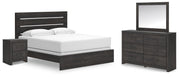 Ashley Furniture Hollivern bedroom set with a modern bed frame, nightstands, and matching dresser in a stylish bedroom setting.