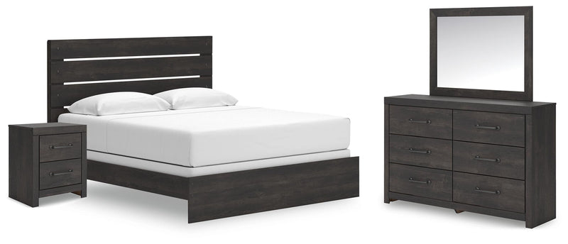 Ashley Furniture Hollivern bedroom set with a modern bed frame, nightstands, and matching dresser in a stylish bedroom setting.