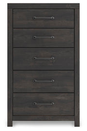 Ashley Furniture Hollivern chest of drawers with a sleek wood finish, featuring multiple drawers for stylish storage.