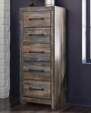 Ashley Furniture Drystan Narrow Chest with sleek wood finish and multiple drawers for stylish storage.