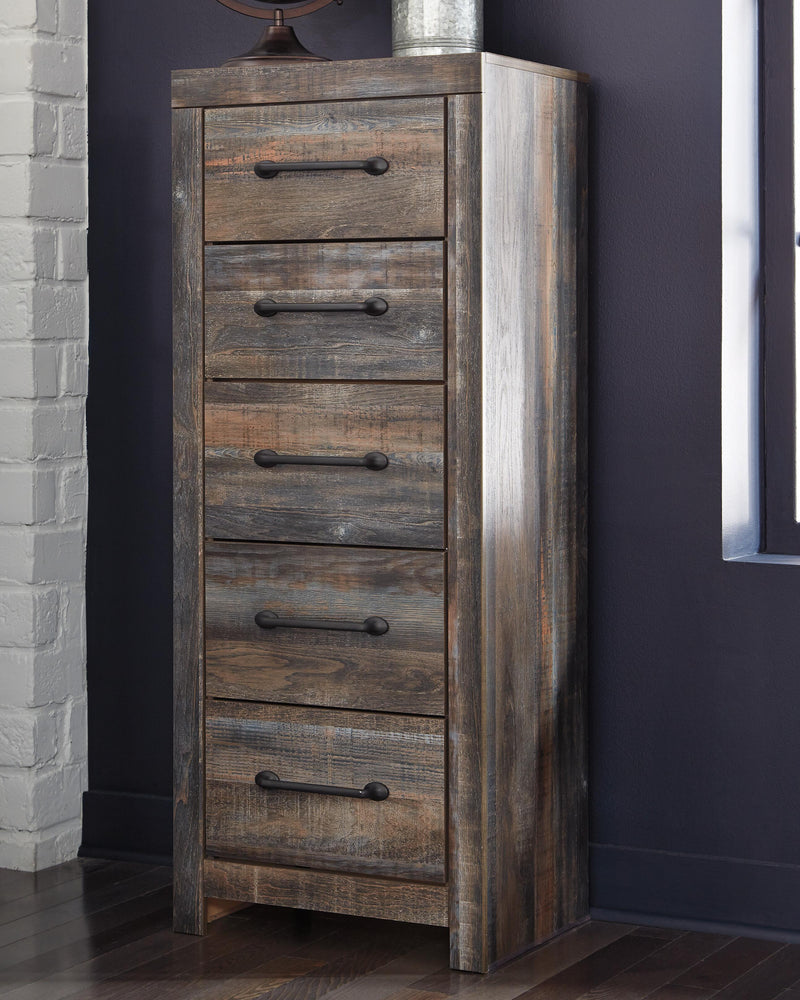 Ashley Furniture Drystan Narrow Chest with sleek wood finish and multiple drawers for stylish storage.