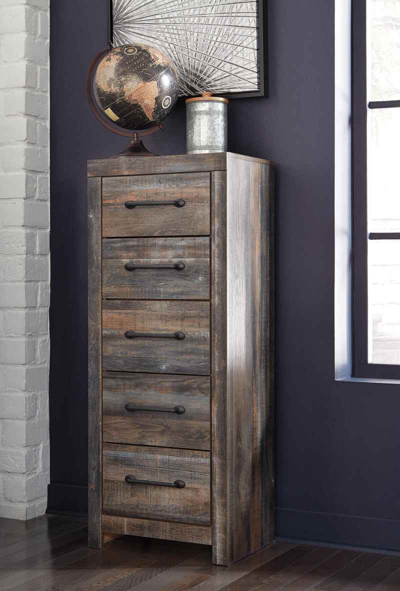 Ashley Furniture Drystan Narrow Chest with sleek wood finish and multiple drawers for stylish storage.