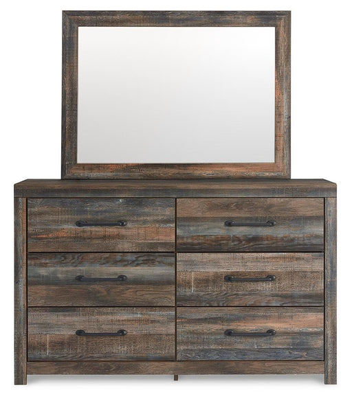 Ashley Furniture Drystan dresser with matching mirror, featuring a modern wood finish and sleek hardware.