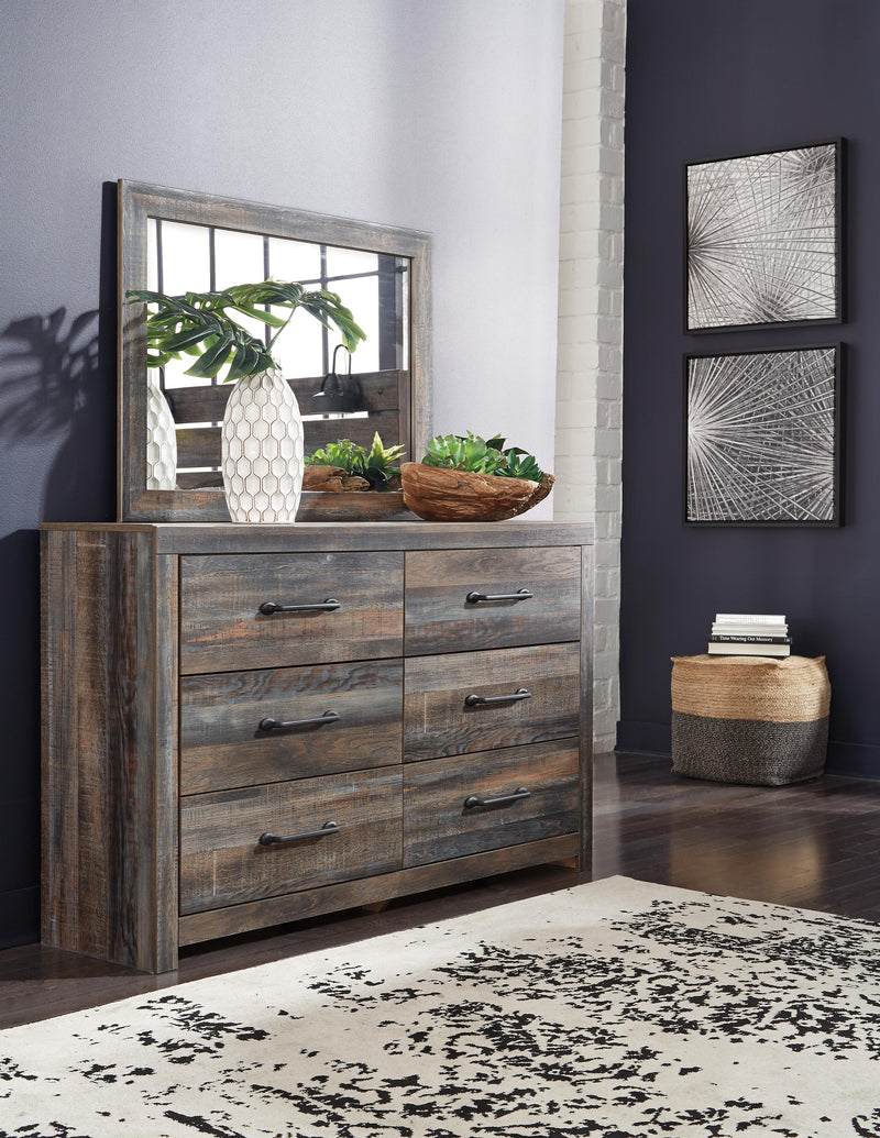 Ashley Furniture Drystan Dresser with six drawers, wooden finish, and modern design for bedroom storage.