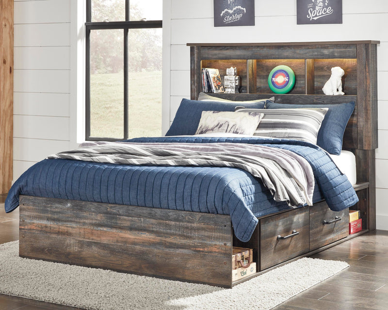 Ashley Furniture Drystan Youth Bed with two storage drawers, featuring a sturdy frame and wooden finish for kids' bedroom.