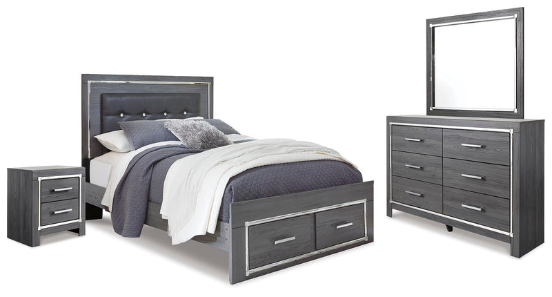 Ashley Furniture Lodanna bedroom set featuring a bed frame, nightstands, and dresser with elegant wood finish and modern design.