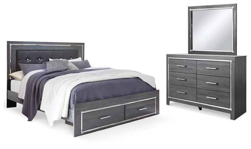 Ashley Furniture Lodanna bedroom set with a modern bed frame, matching nightstands, dresser, and mirror in a stylish bedroom scene