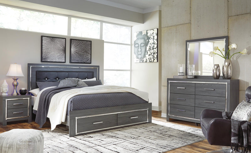 Ashley Furniture Lodanna bedroom set featuring a bed, nightstands, and dresser in a modern wood finish.