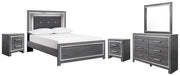 Ashley Furniture Lodanna bedroom set with a bed, nightstands, and dresser in a modern design, shown in a well-lit bedroom scene.