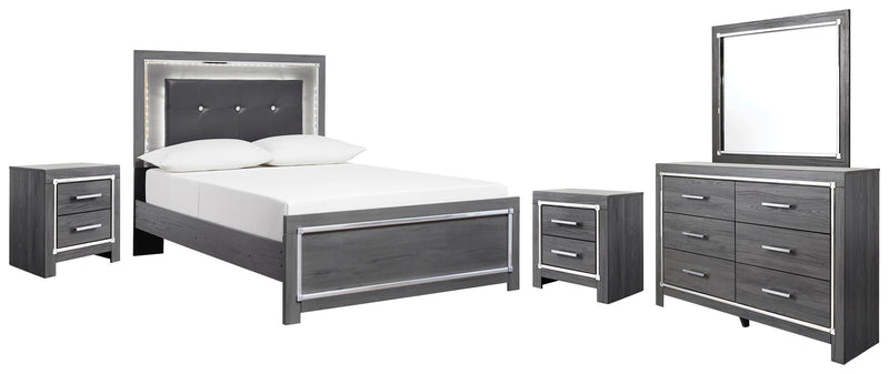 Ashley Furniture Lodanna bedroom set with a bed, nightstands, and dresser in a modern design, shown in a well-lit bedroom scene.