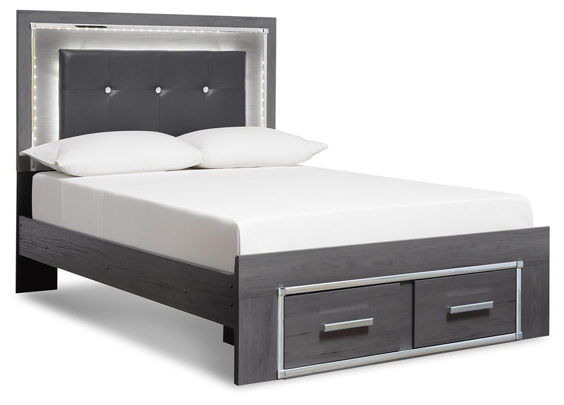 Ashley Furniture Lodanna bedroom set with a stylish bed frame, nightstands, and matching dresser in a cozy bedroom scene.