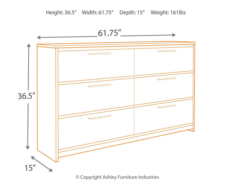 Baystorm dresser by Ashley Furniture featuring a modern design with multiple drawers and a sleek wood finish.
