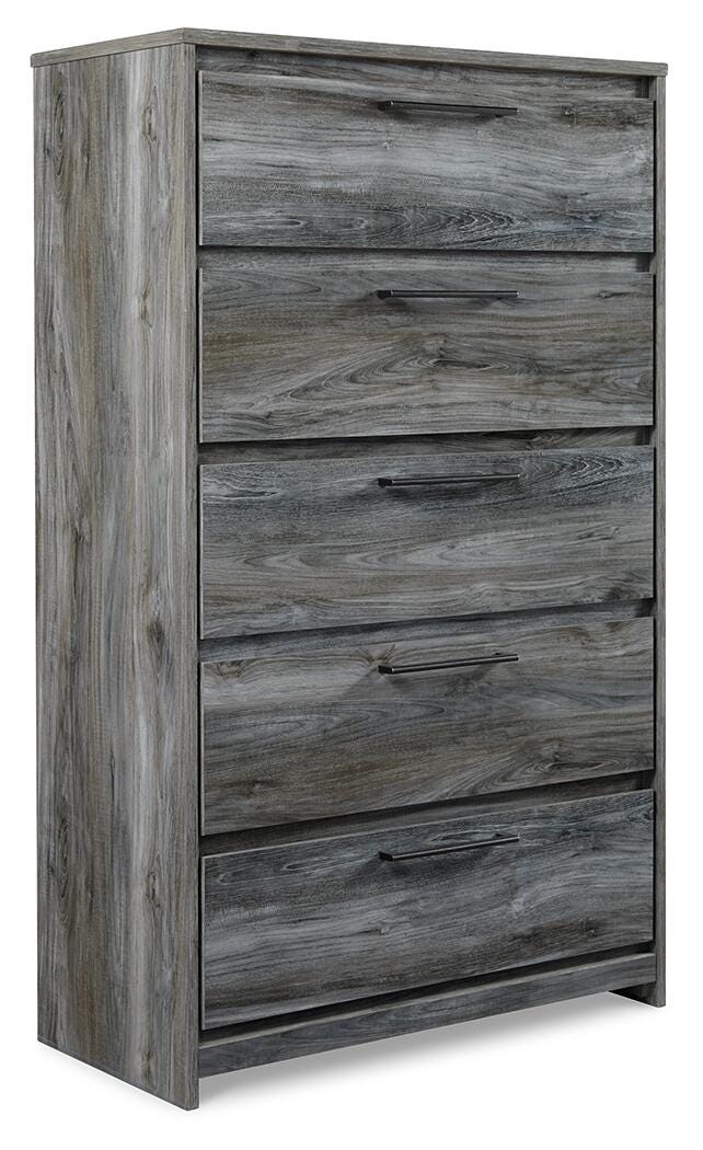 Ashley Furniture Baystorm chest of drawers showing a modern wooden storage chest with multiple drawers and sleek design.