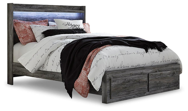 Ashley Furniture Baystorm storage bed with a dark wood finish, featuring built-in drawers and a modern design.