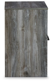 Ashley Furniture Baystorm nightstand with a dark wood finish, featuring a single drawer and open shelf for bedroom storage.