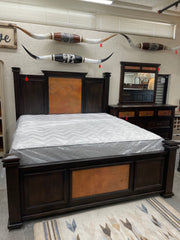 Copper Canyon Mansion King Size Bed Frame by Monterrey Furniture, solid pine construction, showcasing a sturdy, stylish bedroom centerpiece.