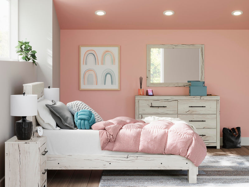 Ashley Furniture Lawroy Bed featuring a modern design with a sturdy frame and stylish headboard, shown in a contemporary bedroom setting.