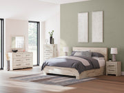 Ashley Furniture Lawroy Bed with a modern wooden frame and neutral finish, designed for a stylish and comfortable bedroom.