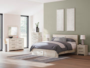 Ashley Furniture Lawroy Panel Storage Bed with a sleek wood finish and built-in storage drawers, showcasing its modern design.