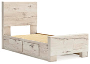 Ashley Furniture Lawroy Bed in a sleek design, shown from an angled view with a wooden finish and modern frame.