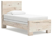 Ashley Furniture Lawroy Bed with a sleek, modern design featuring a wooden frame and stylish headboard, shown from a side angle.