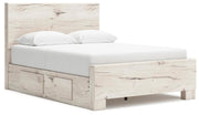 Ashley Furniture Lawroy Bed with a sleek wooden frame and angled design, shown in a stylish bedroom setting.