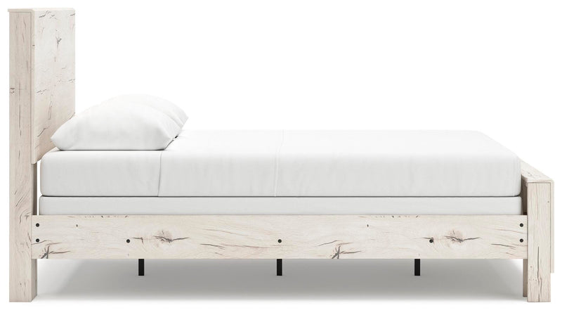 Ashley Furniture Lawroy Bed with a sleek wood frame and modern design, shown from the side view.