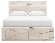 Ashley Furniture Lawroy panel storage bed with a wood finish, featuring a headboard and built-in storage drawers.