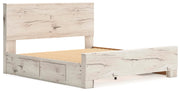 Ashley Furniture Lawroy Bed with a modern frame, featuring clean lines and a neutral finish, shown from an angled side view.