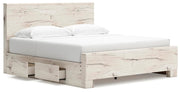 Ashley Furniture Lawroy Bed with a stylish wooden frame and angled open design, shown from a side view.