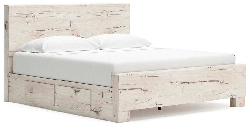 Ashley Furniture Lawroy Bed with a modern design, shown from a side angle highlighting its sleek frame and stylish headboard.