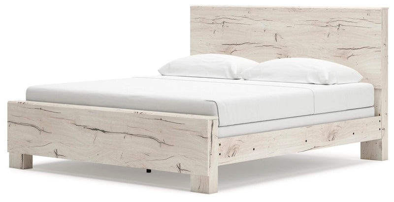 Ashley Furniture Lawroy bed with a sturdy wooden frame and elegant design, shown from an angled side view.
