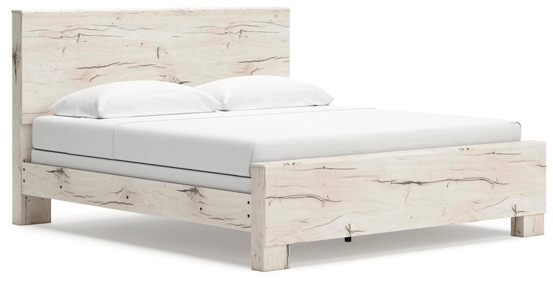 Ashley Furniture Lawroy Bed with a sleek, modern design, shown from an angled side view featuring a sturdy frame and stylish headboard.